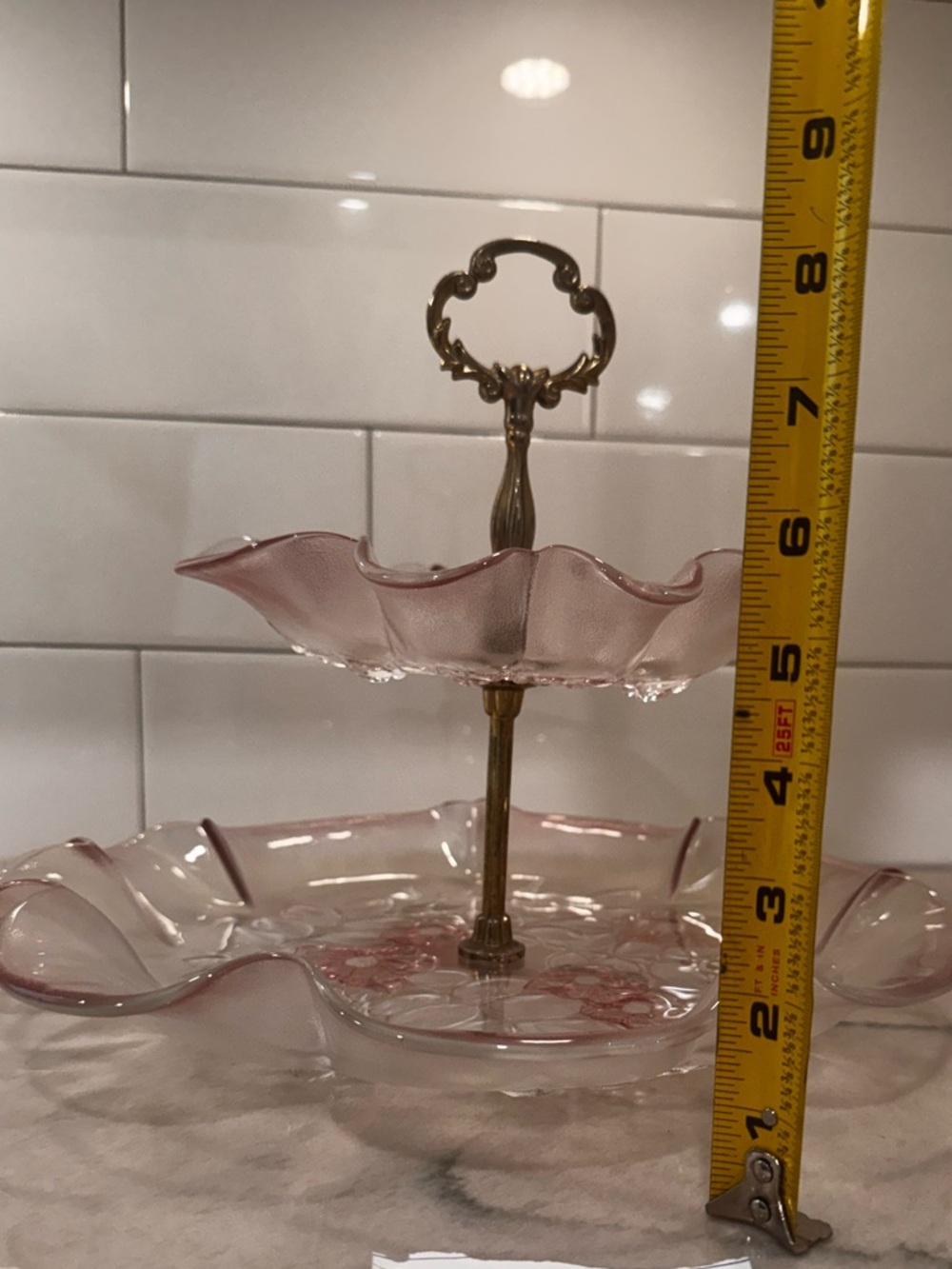 Pink Glass Floral Serving Tray Set - Picture 13 of 15